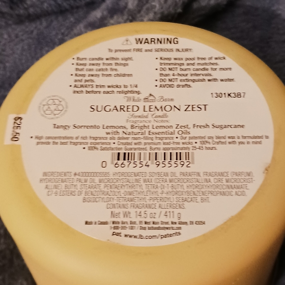 NWT!! Bath & Body Works 3 Wick Candle (Sugared Lemon Zest, 14.5oz) - Picture 7 of 7